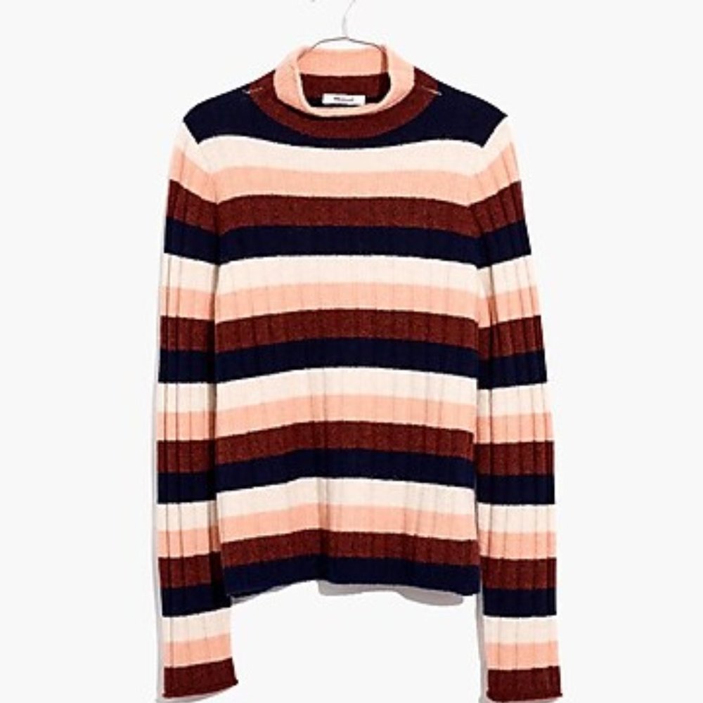 Madewell Striped Evercrest Turtleneck Sweater in Coziest Yarn NWT